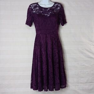 Aonour Purple Floral Lace Coquette Dress Size Small‎ Lined Short Sleeves